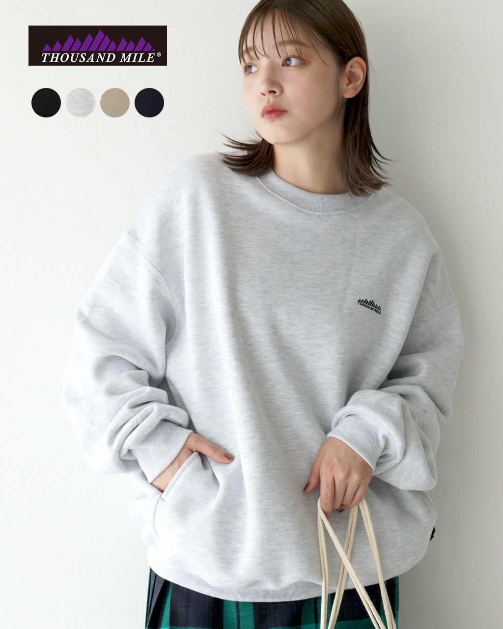 THOUSAND MILE サウザンドマイル スウェット CREW NECK PULLOVER 裏起毛 ポケット付き クルーネック オーバー