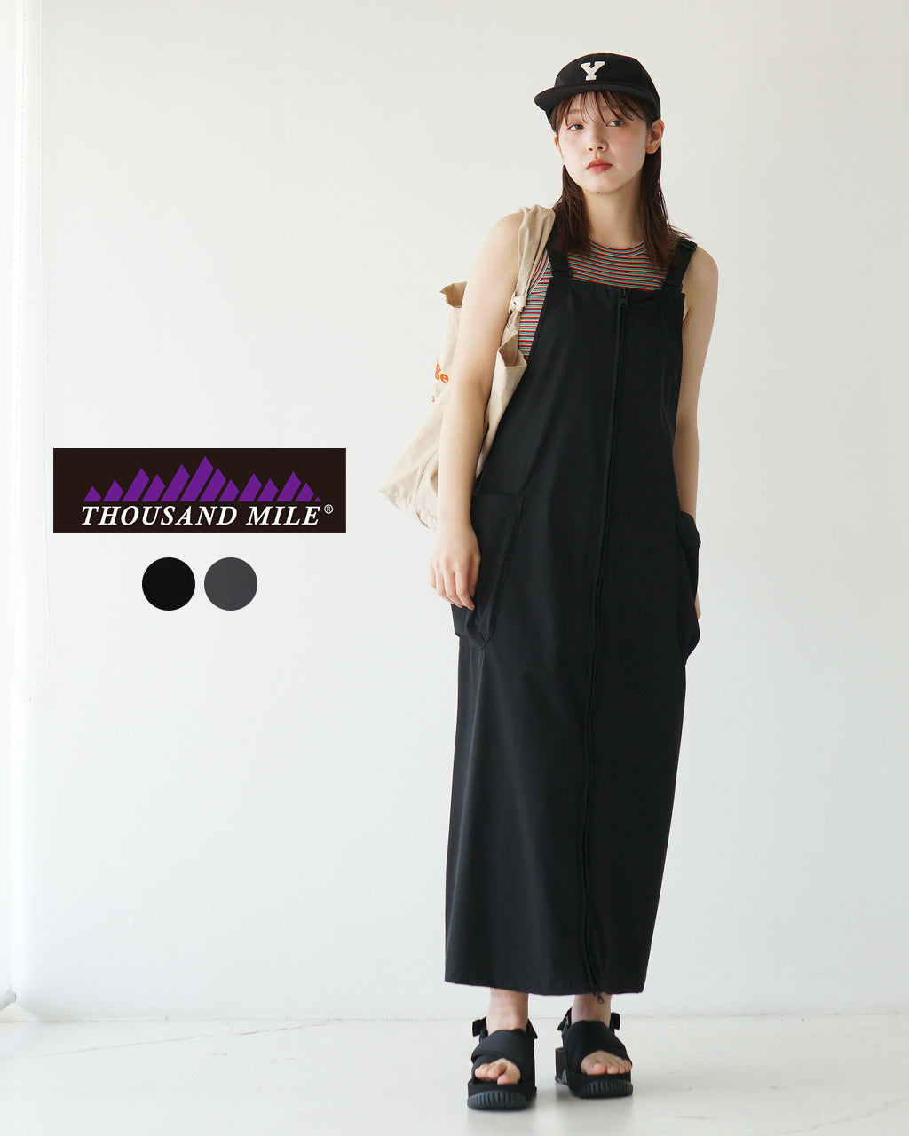 THOUSAND MILE サウザンドマイル サロペットワンピース FRONT ZIP SALOPETTE OP フロントジップ Iライン レイヤード 撥水 ストレッチ ドライタッチ UVカット 紫外線対策 TM251NP00062 【送料無料】