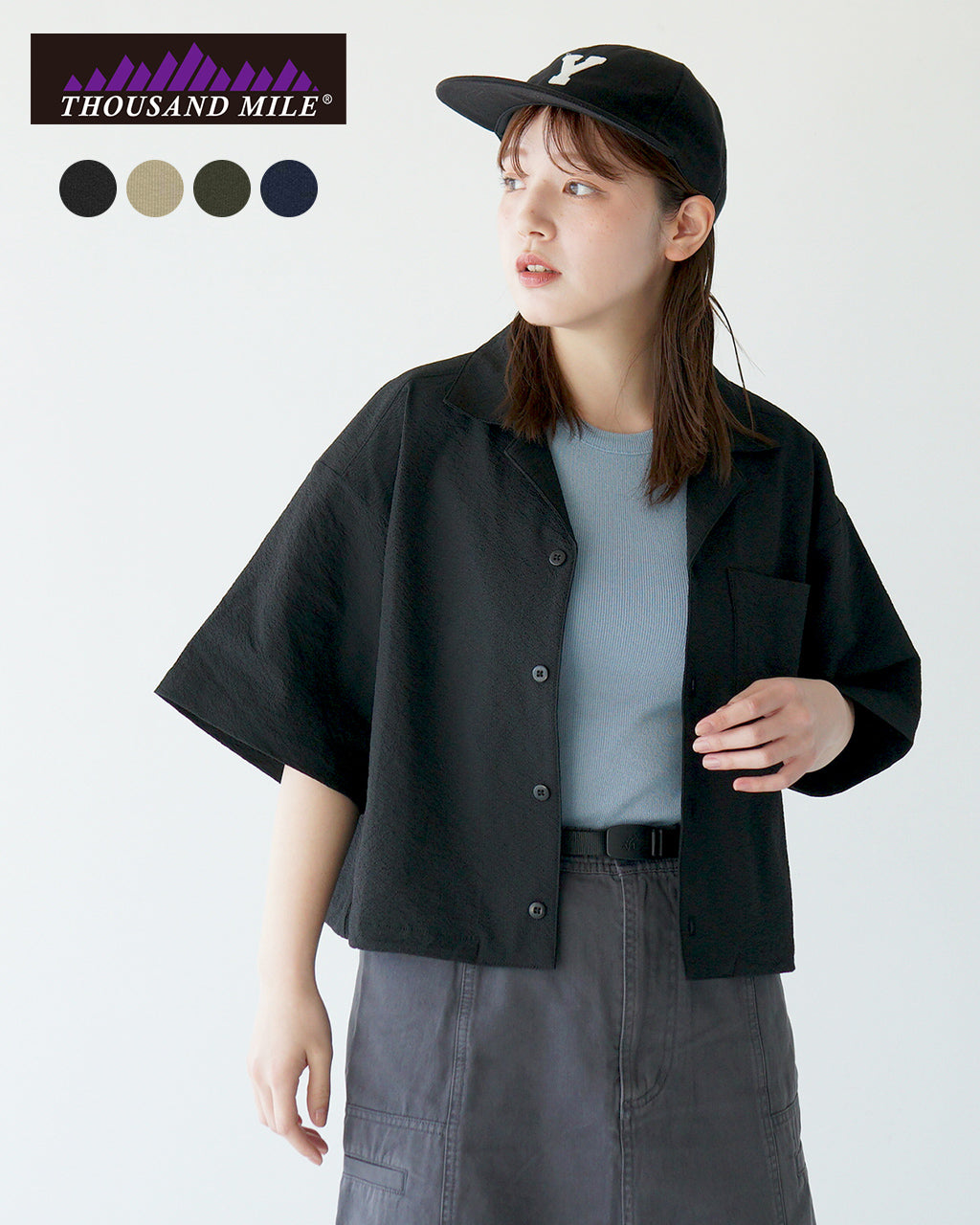 THOUSAND MILE サウザンドマイル ショートスリーブ シャツ SHORT SLEEVE SHIRT 半袖 オープンカラー スキッパー 羽織 衿つき ストレッチ 速乾 UVカット TM251SS00132