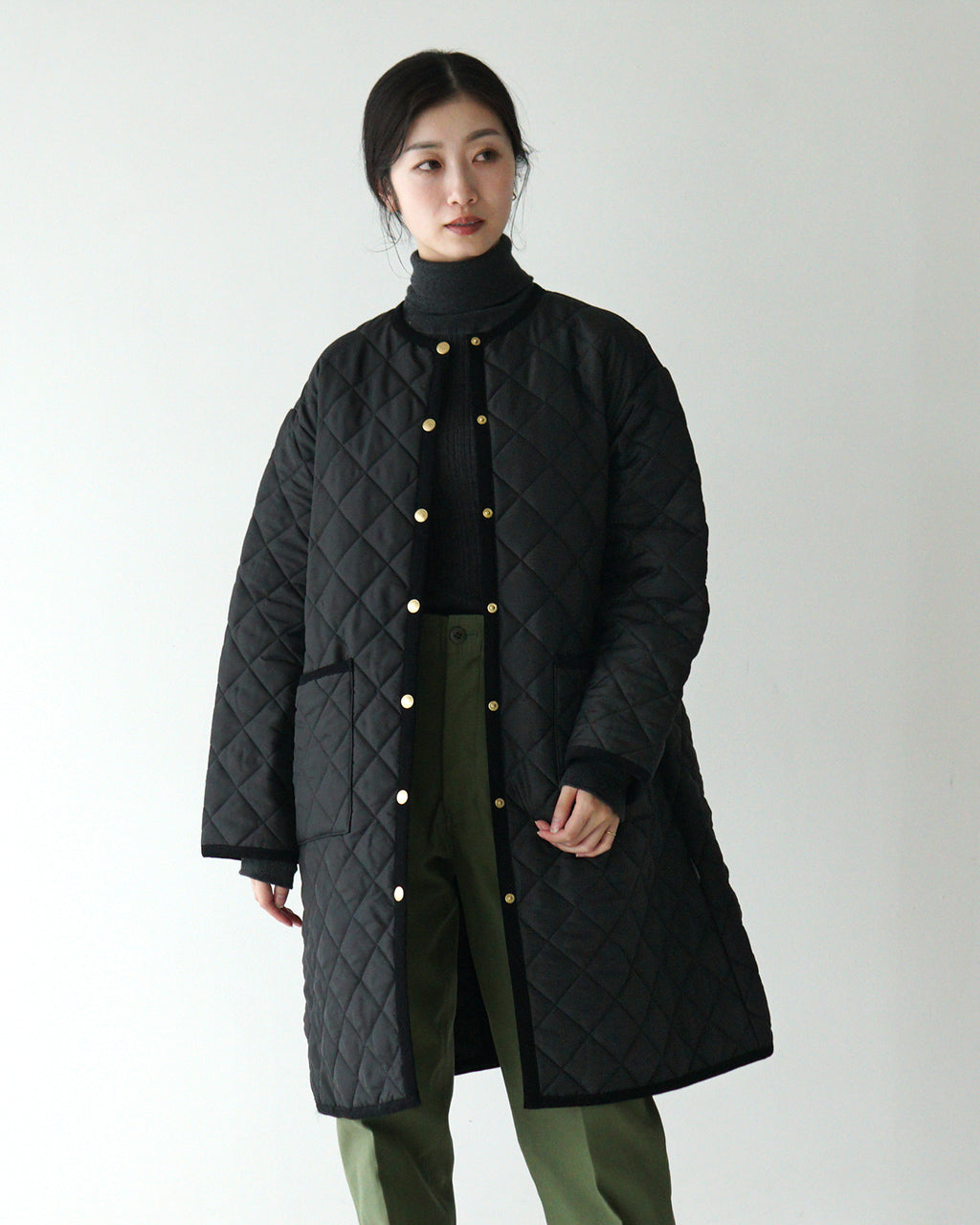 Traditional Weatherwear トラディショナルウェザーウェア キルティングコート ノーカラー アークリー ロング Aライン L242APQCO0385AA【送料無料】