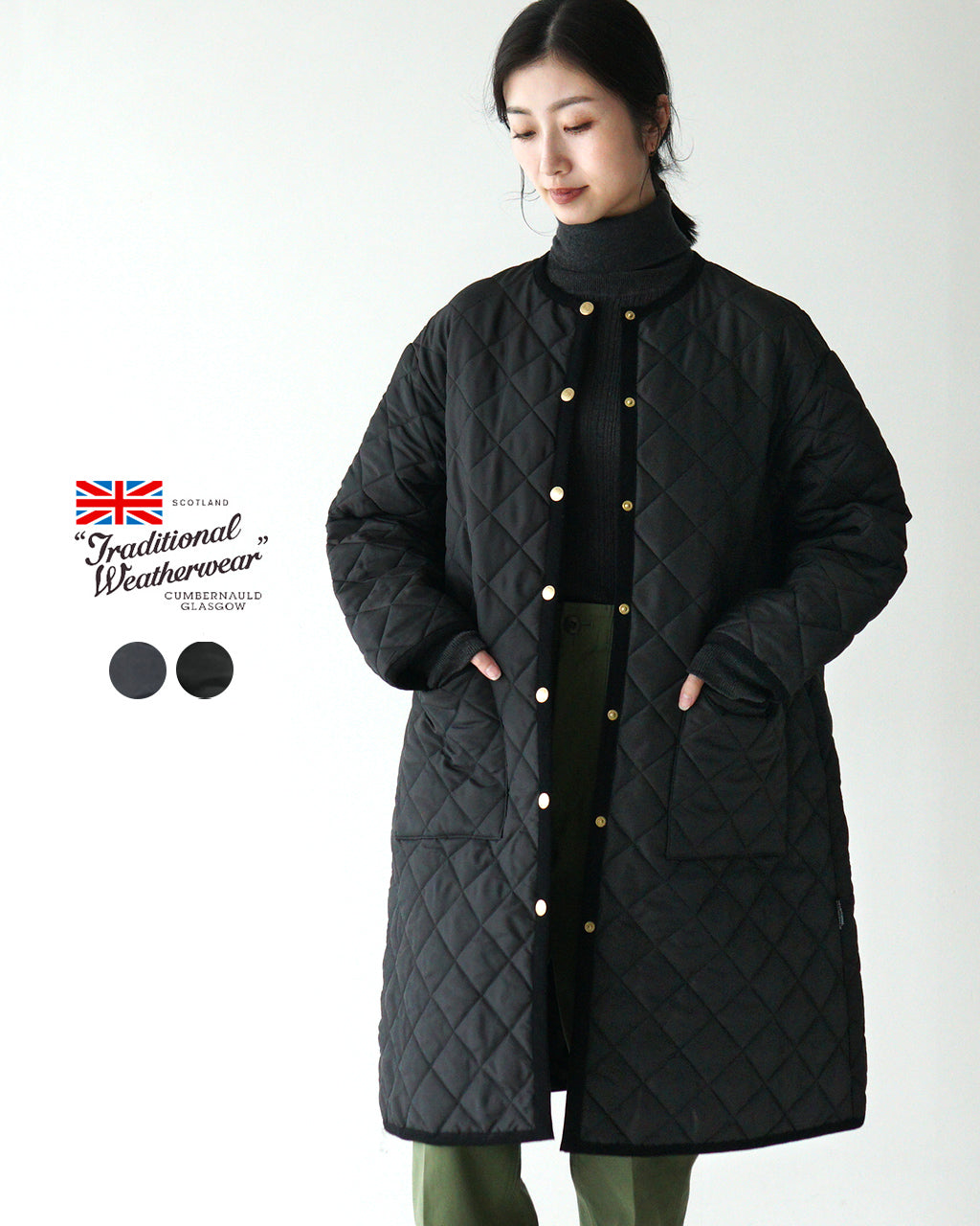 Traditional Weatherwear トラディショナルウェザーウェア キルティングコート ノーカラー アークリー ロング Aライン L242APQCO0385AA【送料無料】