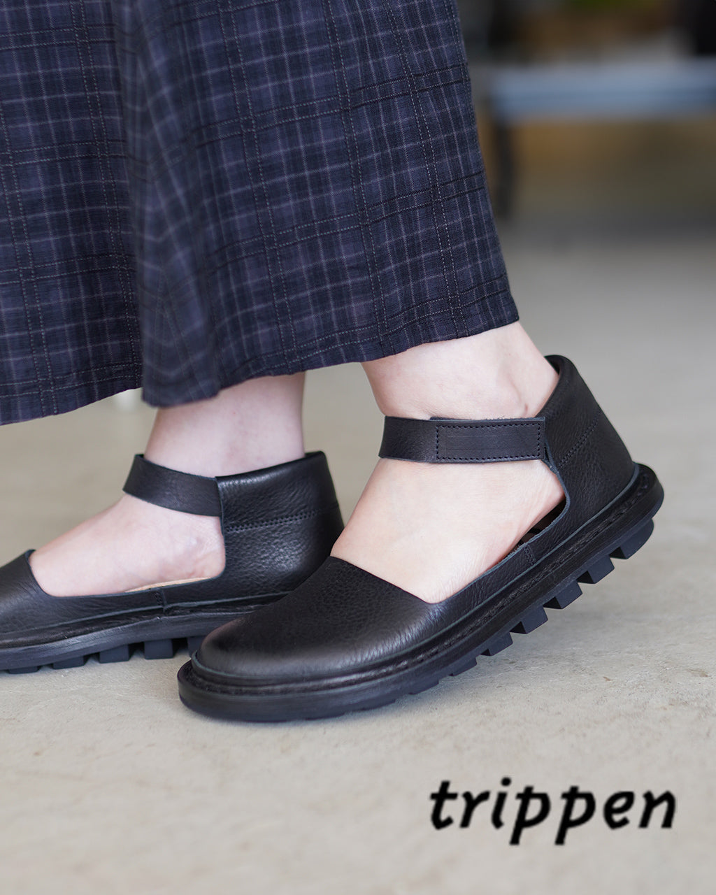 ＼早得24時間限定ポイント10倍／trippen トリッペン バレリーナシューズ Fringe f (black-waw) フリンジ アンクルストラップ ベルクロストラップ レザーシューズ FRINGE-WAW251【送料無料】