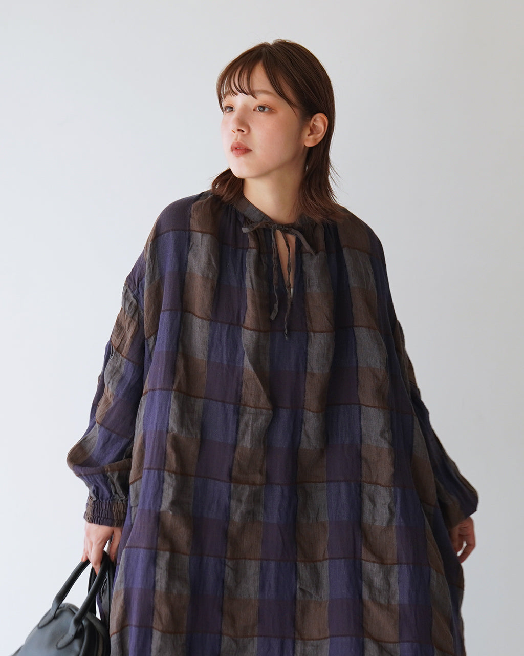 【SALE！50%OFF】tumugu ツムグ ブロックチェック ワンピース ワイドシルエット ロングワンピース レイヤード TB24238【送料無料】