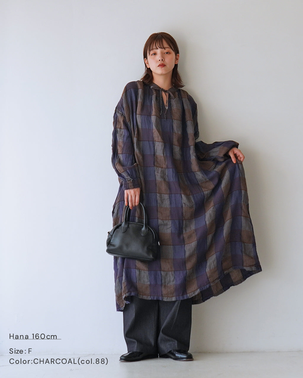 【SALE！50%OFF】tumugu ツムグ ブロックチェック ワンピース ワイドシルエット ロングワンピース レイヤード TB24238【送料無料】