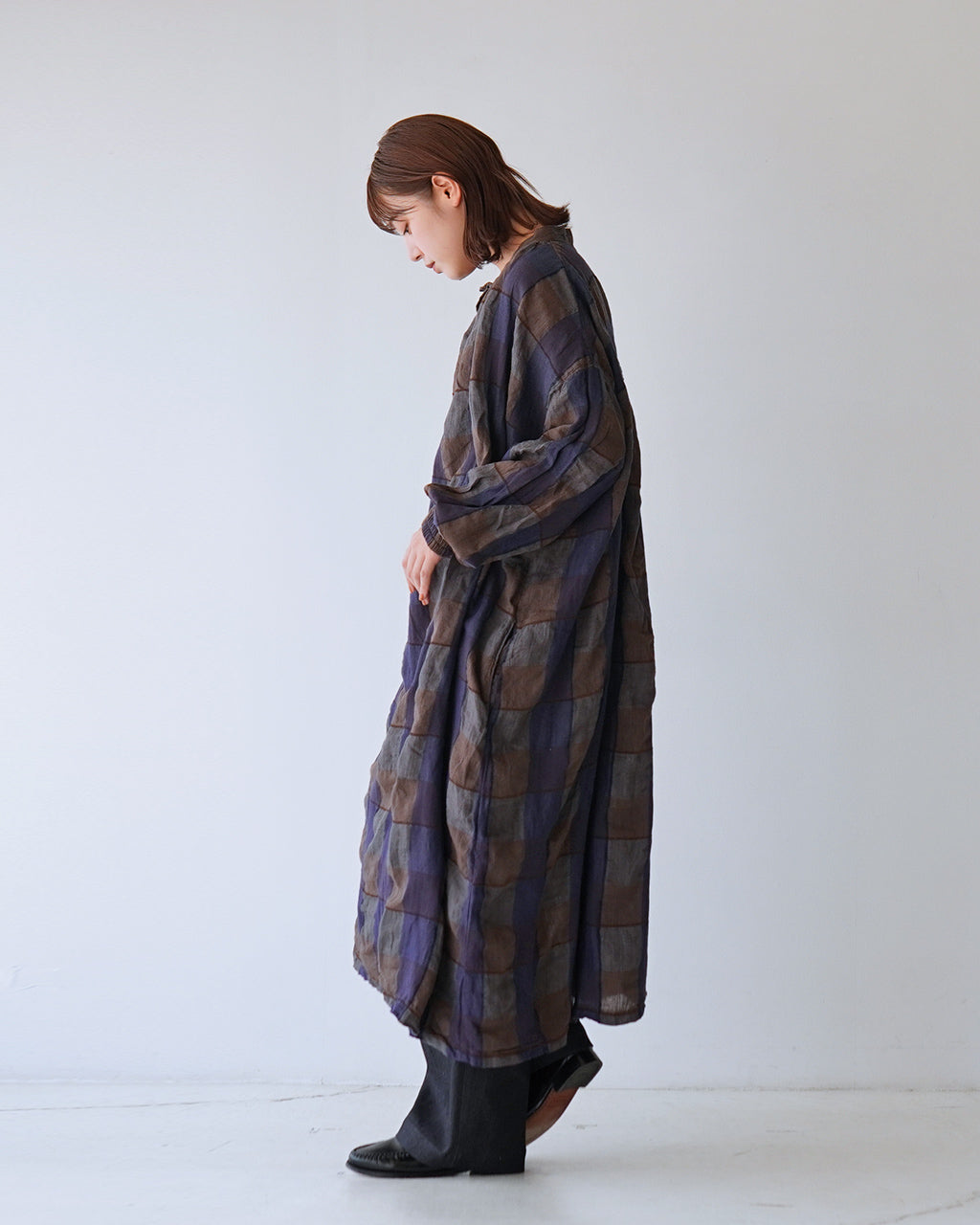 【SALE！50%OFF】tumugu ツムグ ブロックチェック ワンピース ワイドシルエット ロングワンピース レイヤード TB24238【送料無料】