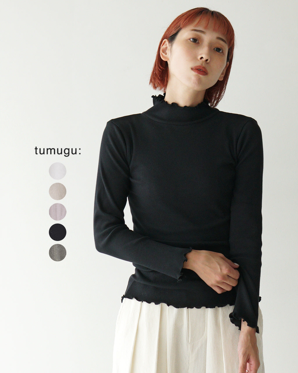 tumugu ツムグ コットン ノヴァテレコ ハイネック カットソー 長袖Tシャツ TC20103-WA