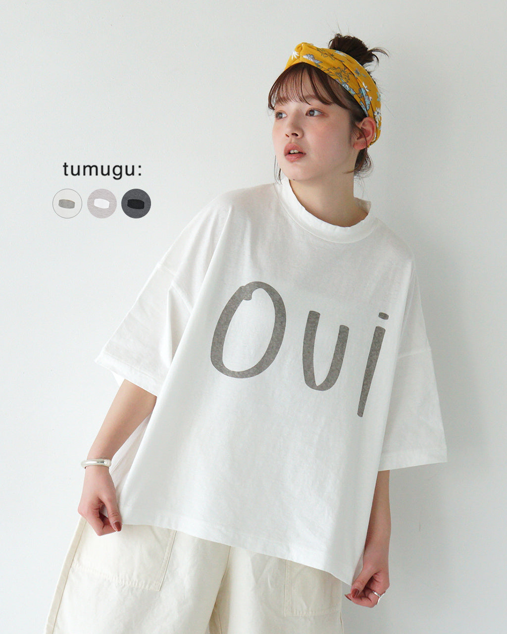 ＼早得24時間限定ポイント10倍／tumugu ツムグ 【Crouka別注】ラフィ天竺 プリントTシャツ ロゴT 半袖 ドロップショルダー ロゴプリントTシャツ TC24204