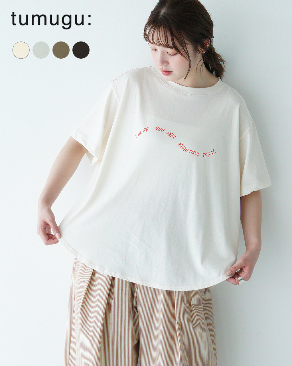 tumugu: ツムグ DEPEND天竺 プリント裾ラウンドT Tシャツ トップス カットソー TC25210