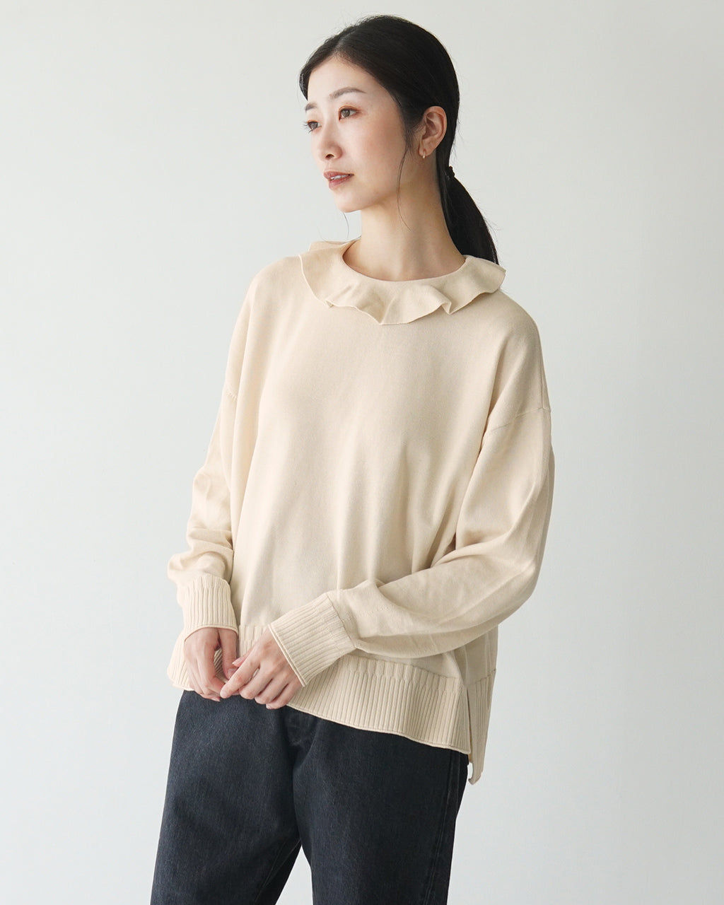 【SALE！30%OFF】tumugu ツムグ ランダムリブニット 衿付きプルオーバー セーター TK23401