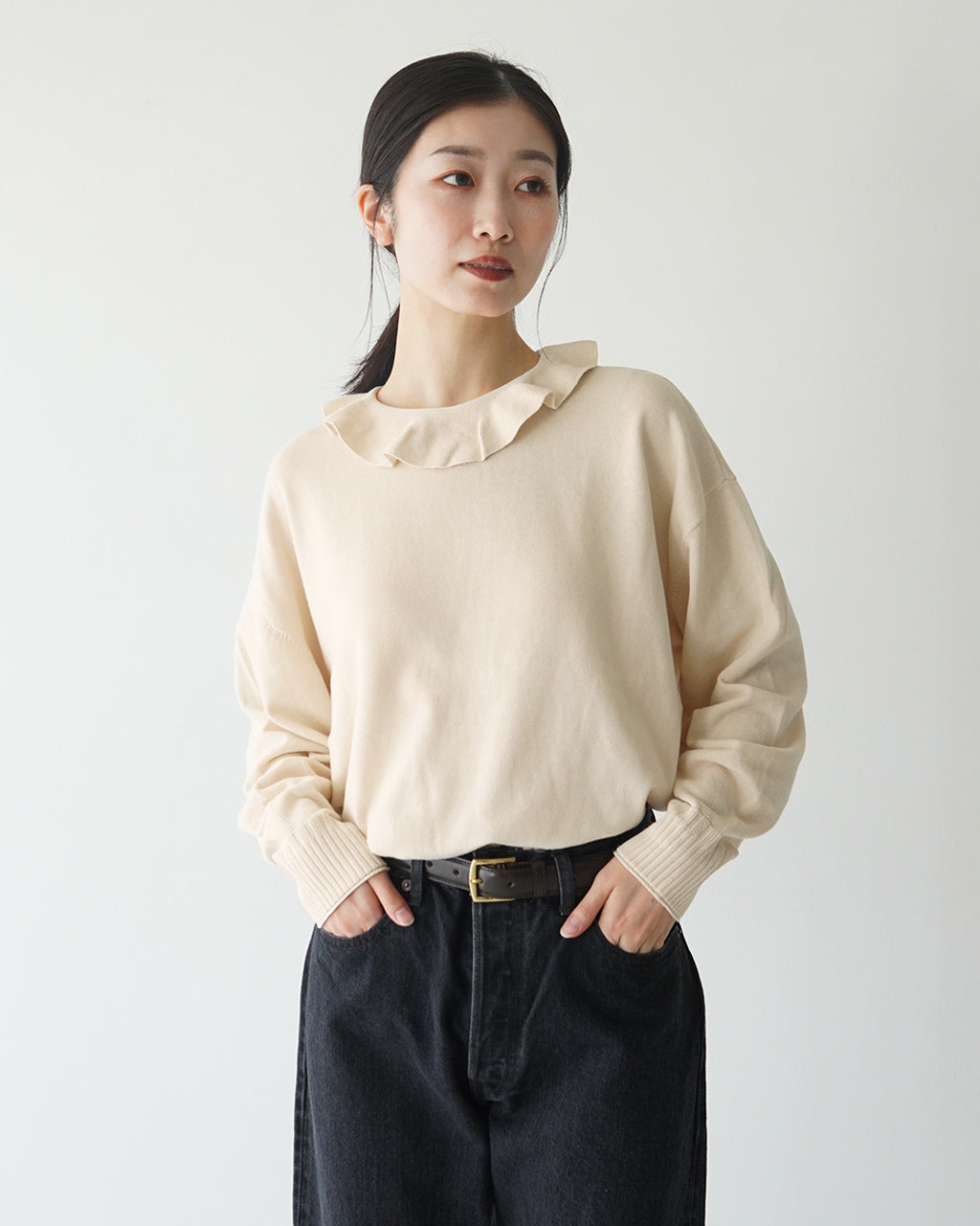 【SALE！30%OFF】tumugu ツムグ ランダムリブニット 衿付きプルオーバー セーター TK23401