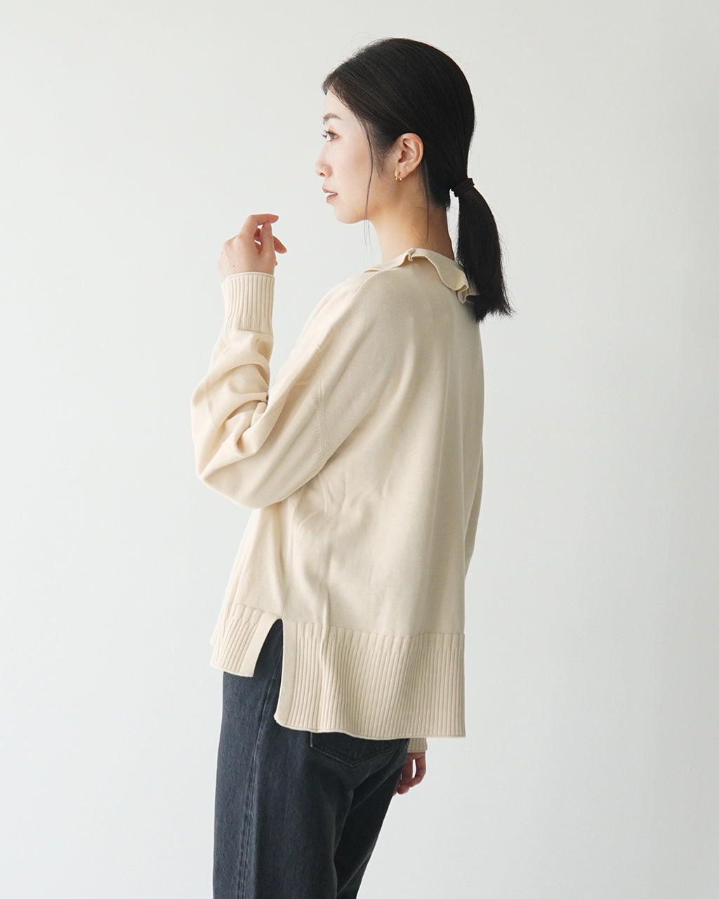 【SALE！30%OFF】tumugu ツムグ ランダムリブニット 衿付きプルオーバー セーター TK23401