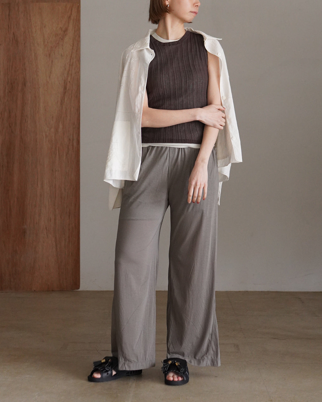 high-twisted cotton sheer knit layered sleeveless top WXSP-UW138