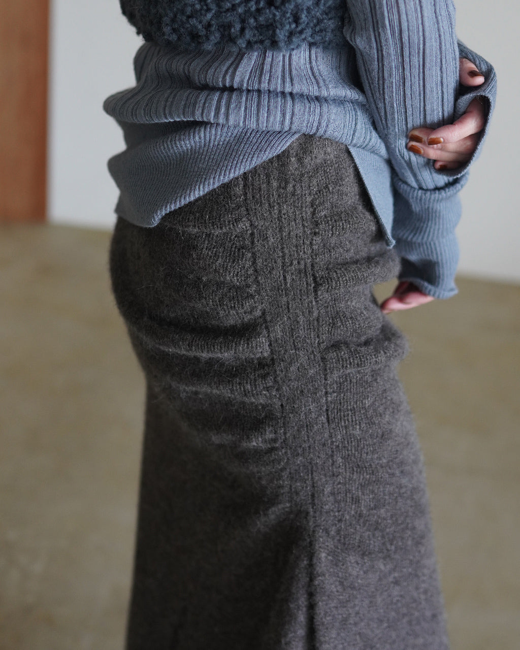 UNFIL アンフィル royal baby alpaca damage pattern-knit skirt