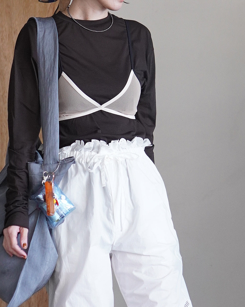 twisted cotton sheer jersey long sleeve Tee WXSP-UW121