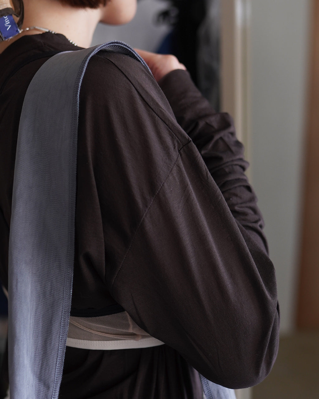 twisted cotton sheer jersey long sleeve Tee WXSP-UW121