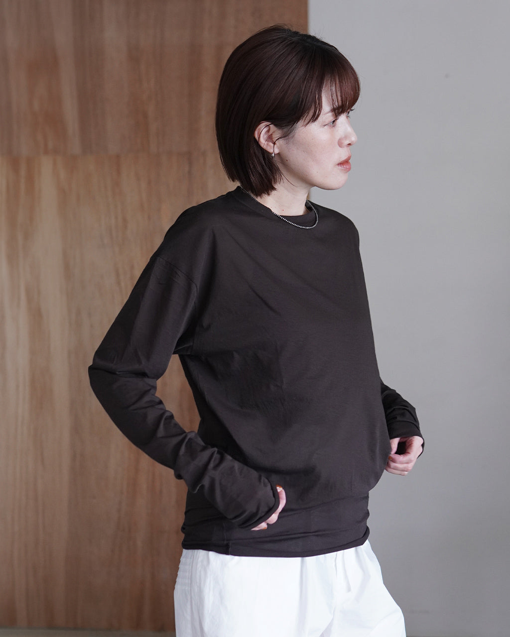 twisted cotton sheer jersey long sleeve Tee WXSP-UW121