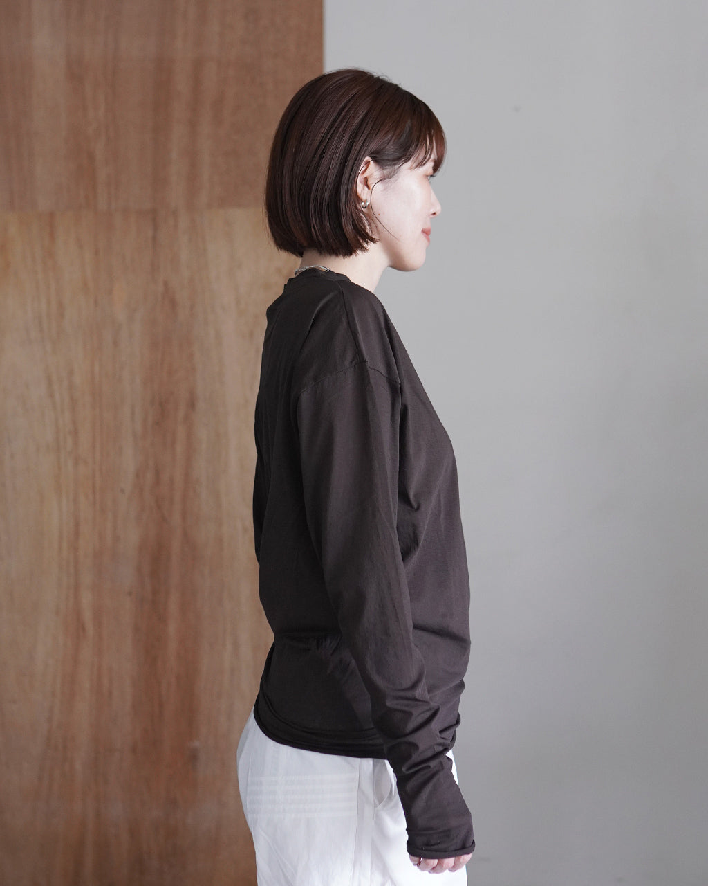 twisted cotton sheer jersey long sleeve Tee WXSP-UW121
