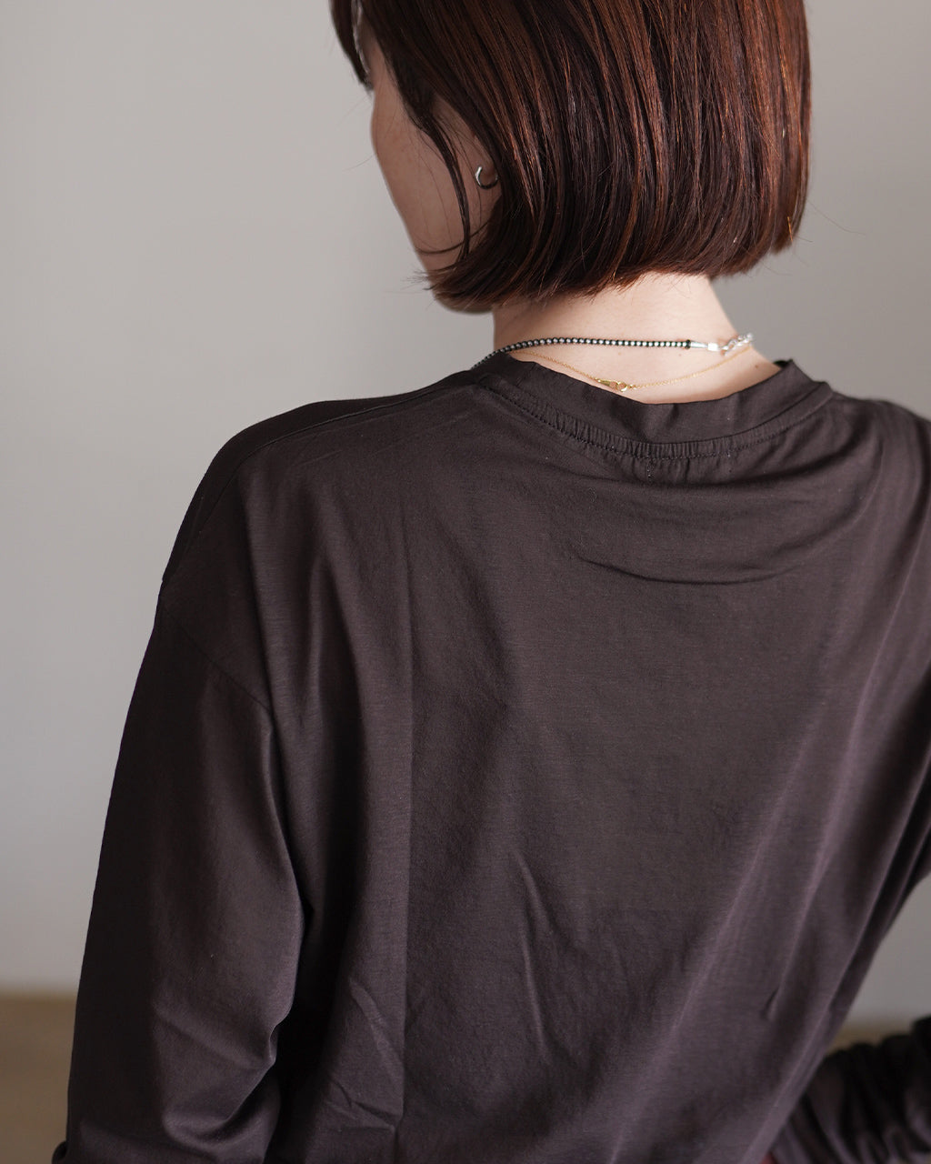 twisted cotton sheer jersey long sleeve Tee WXSP-UW121