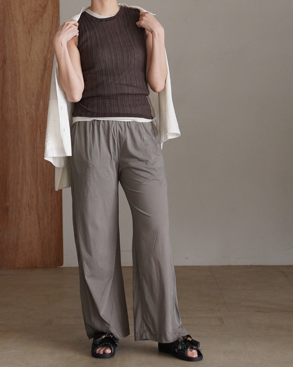 twisted cotton sheer jersey wide pants WXSP-UW123