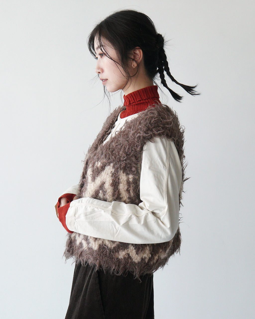 unfil アンフィル カウチンベスト ウルグアイウール urugayan wool COWICHAN hand-knit vest ショート丈 ニット WFFL-UW139【送料無料】