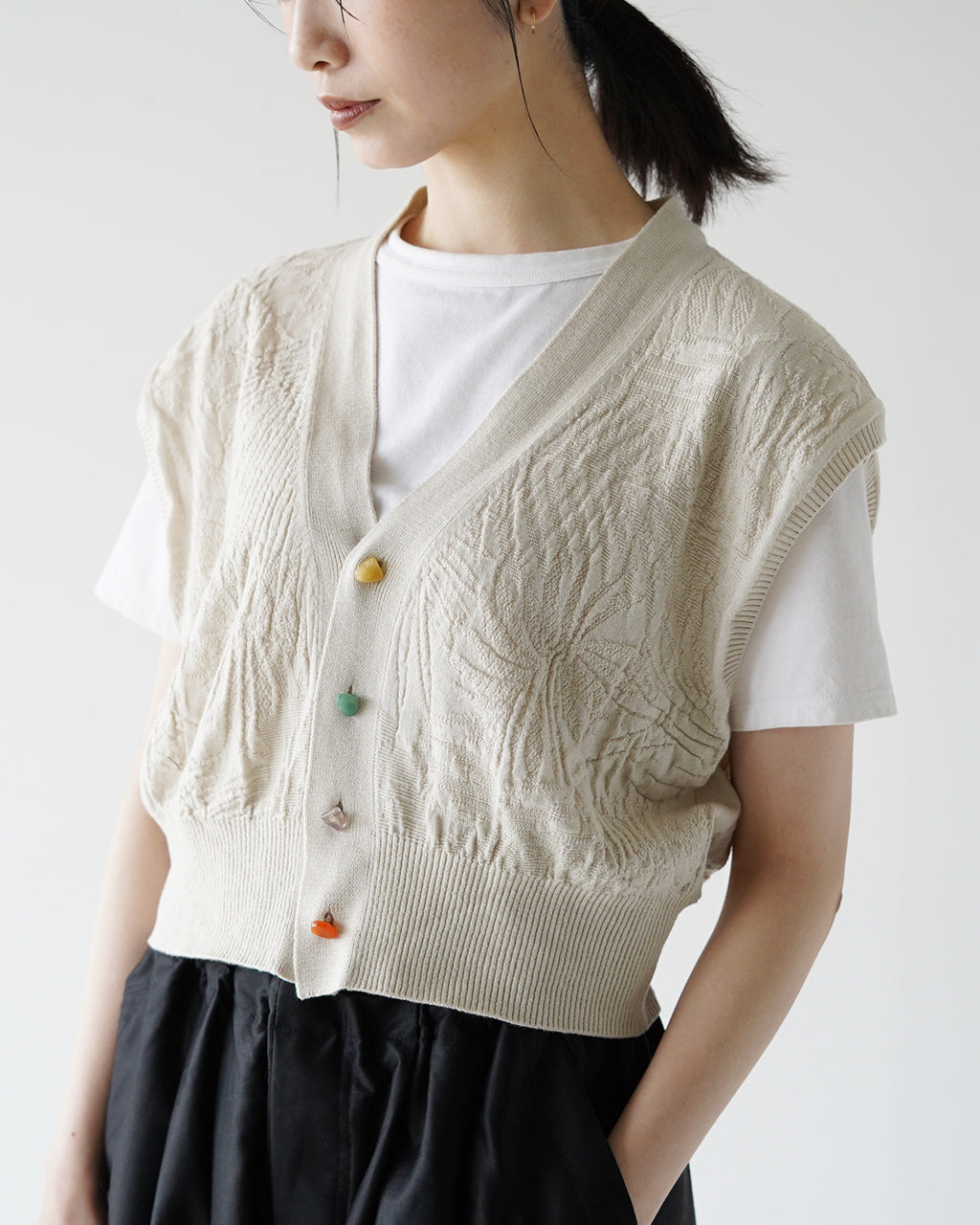 unfil アンフィル cotton & cashmere links pattern-knit vest