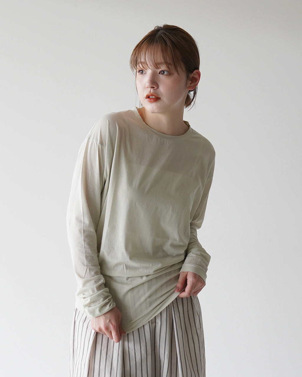 unfil アンフィル ツイスト コットン シアー ジャージー ロング スリーブ ティー twisted cotton sheer jers