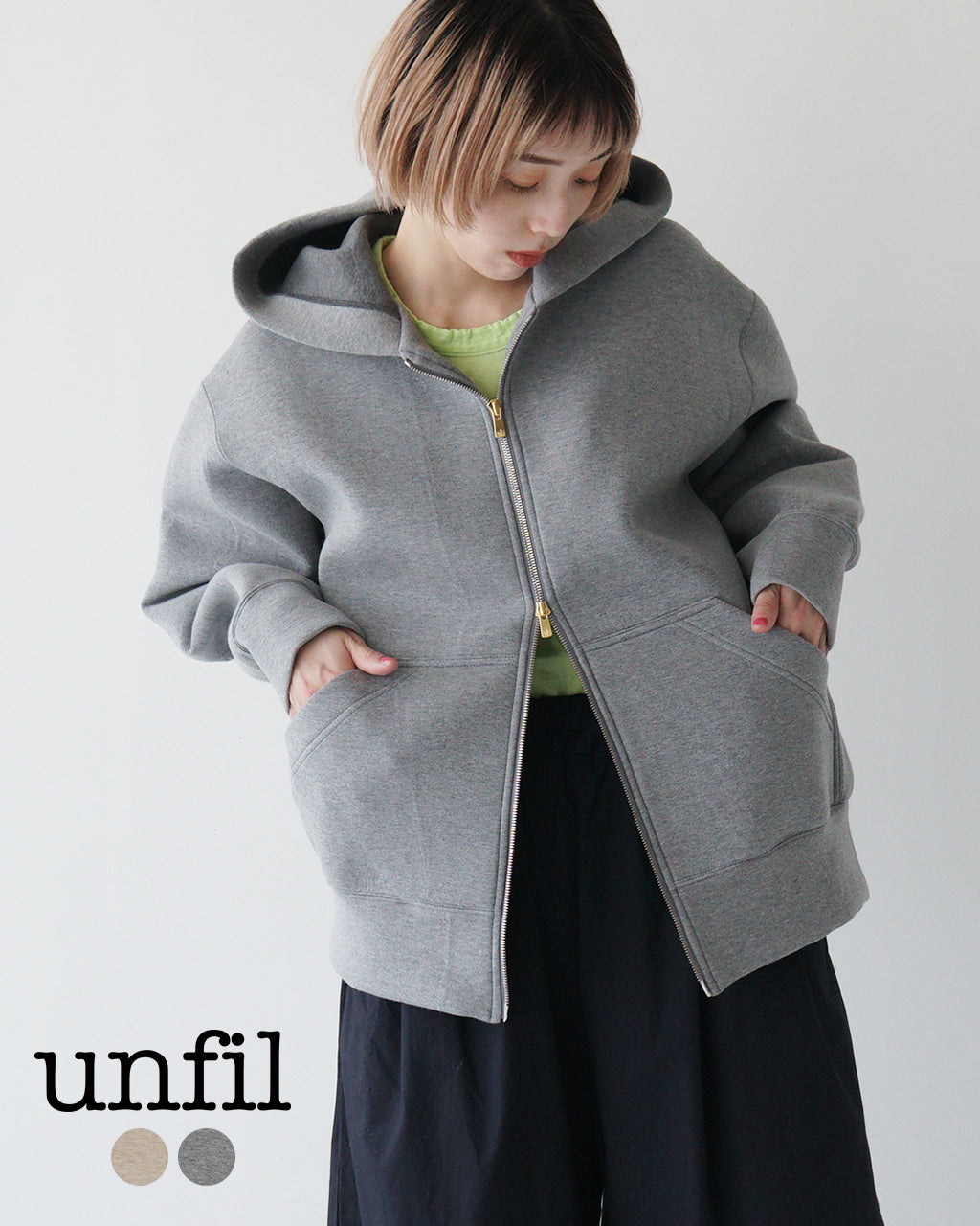 unfil アンフィル オーバーサイズ ジップパーカー double faced jersey oversized zip parka ジャージー フーディー スウェット WVSP-UW105【送料無料】