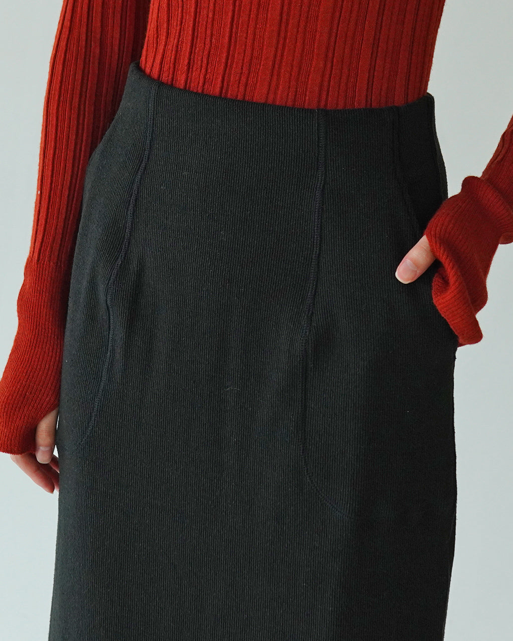 【SALE！20%OFF】unfil アンフィル ペンシルスカート ストレッチ stretch raw silk ribbed-jersey pencil midi skirt WFFL-UW108 【送料無料】