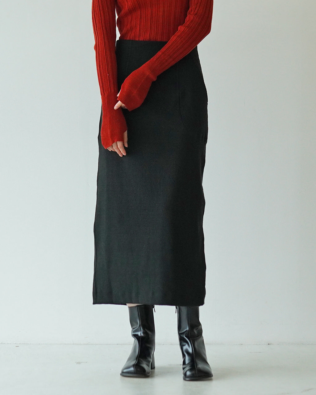 【SALE！20%OFF】unfil アンフィル ペンシルスカート ストレッチ stretch raw silk ribbed-jersey pencil midi skirt WFFL-UW108 【送料無料】