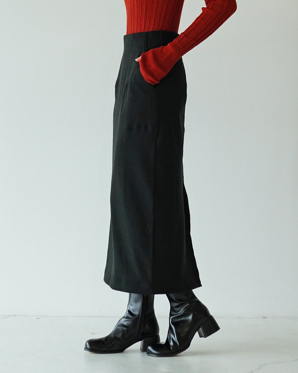 【SALE！20%OFF】unfil アンフィル ペンシルスカート ストレッチ stretch raw silk ribbed-jersey pencil midi skirt WFFL-UW108 【送料無料】