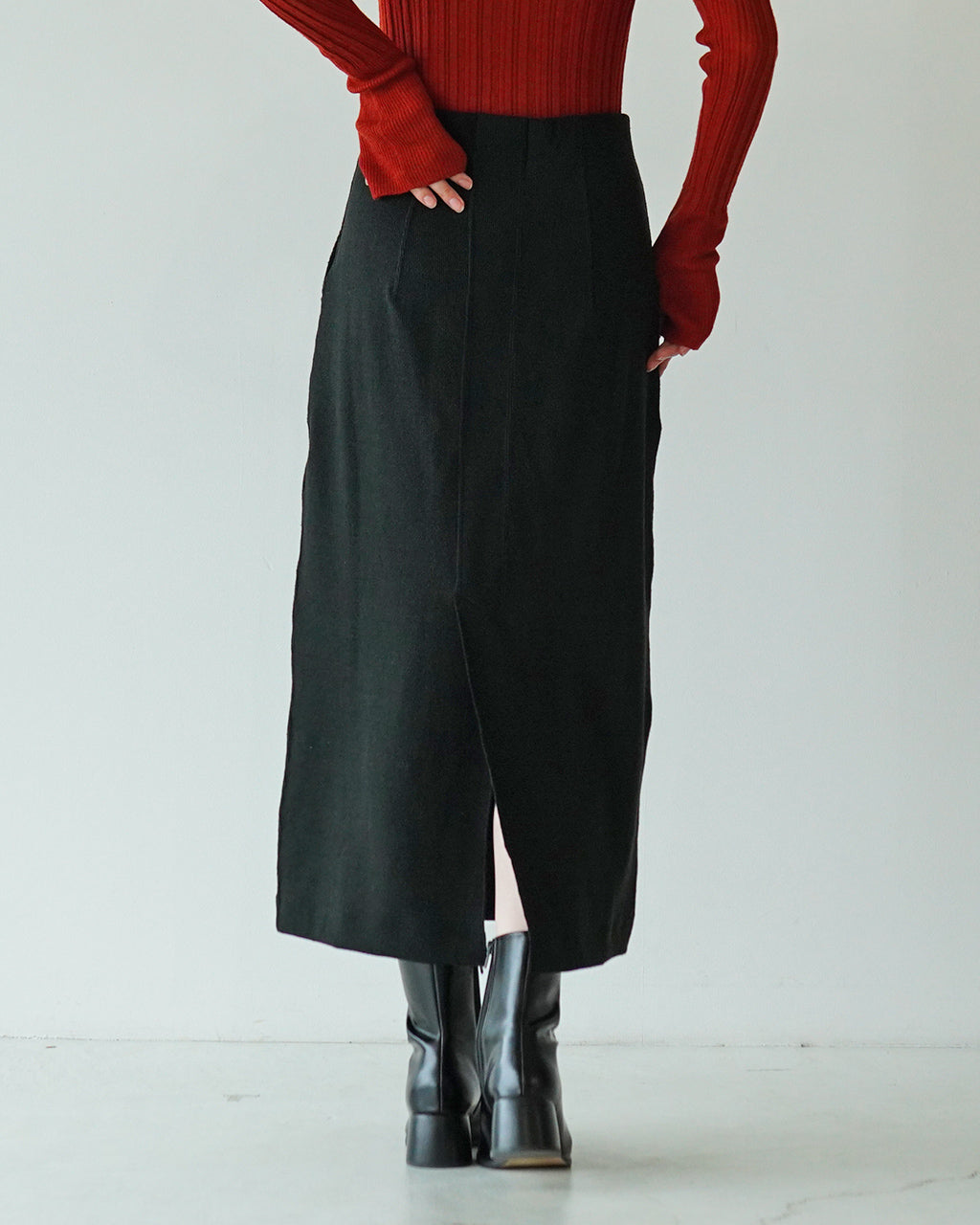 【SALE！20%OFF】unfil アンフィル ペンシルスカート ストレッチ stretch raw silk ribbed-jersey pencil midi skirt WFFL-UW108 【送料無料】