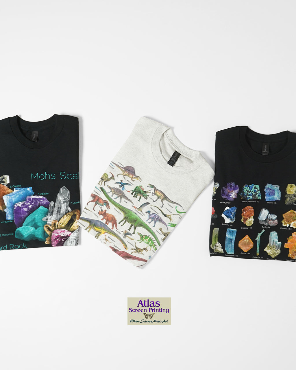 Atlas Screen Printing アトラススクリーンプリンティング ATLAS SCR PRT 半袖 Tシャツ ULTIMATE DINOSAUR GUIDE MINERAL GUIDE MOHS SCALE