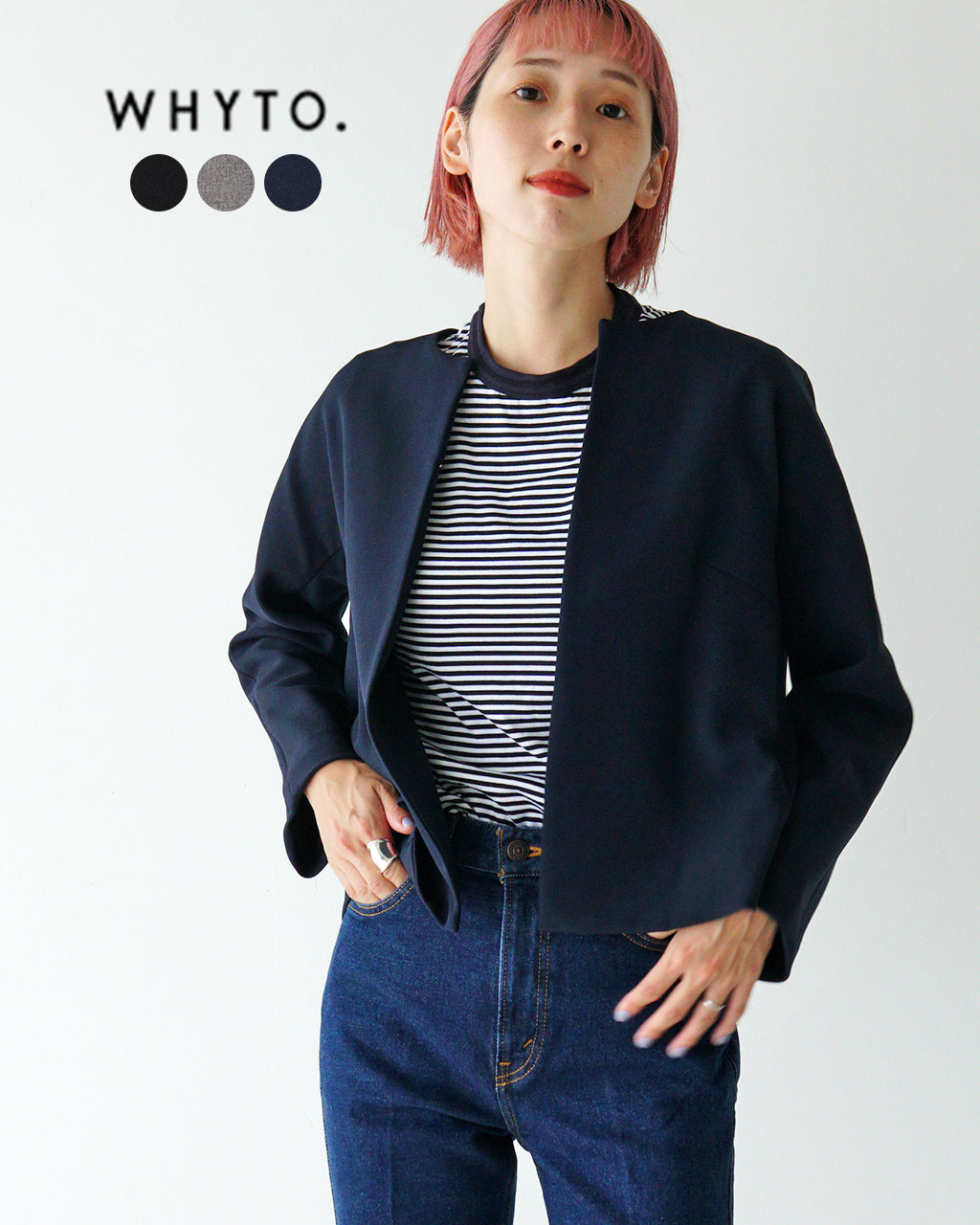 【SALE！50%OFF】WHYTO. ホワイト ノーカラー ジャケット NO COLLER JACKET WHT23HJK4021 【送料無料】