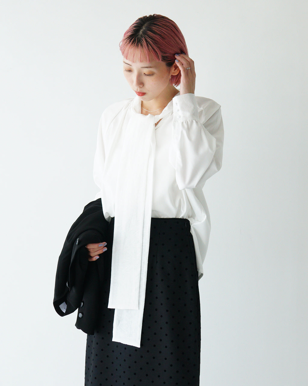 期間限定ポイント10倍！WHYTO. ホワイト シャツ ボウタイブラウス combination bou tie blouse リボン WHT24FBL4050【送料無料】