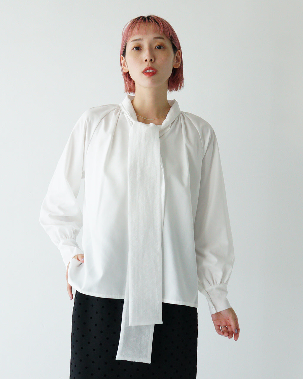 WHYTO. ホワイト シャツ ボウタイブラウス combination bou tie blouse リボン WHT24FBL4050【送料無料】