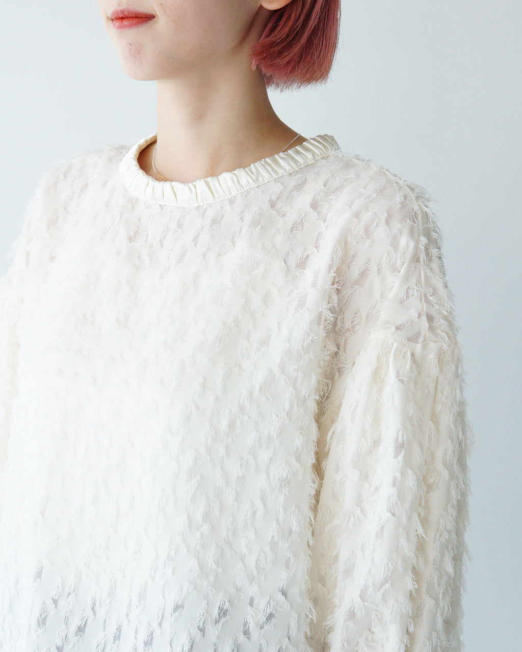 WHYTO. ホワイト カットソー ジャガードブラウス jacquard volume blouse ボリューム WHT24FBL4053【送料無料】