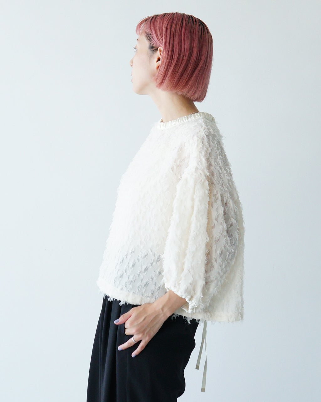 WHYTO. ホワイト カットソー ジャガードブラウス jacquard volume blouse ボリューム WHT24FBL4053【送料無料】