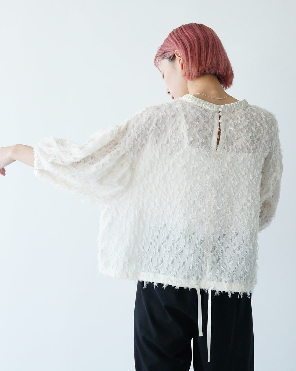 WHYTO. ホワイト カットソー ジャガードブラウス jacquard volume blouse ボリューム WHT24FBL4053【送料無料】