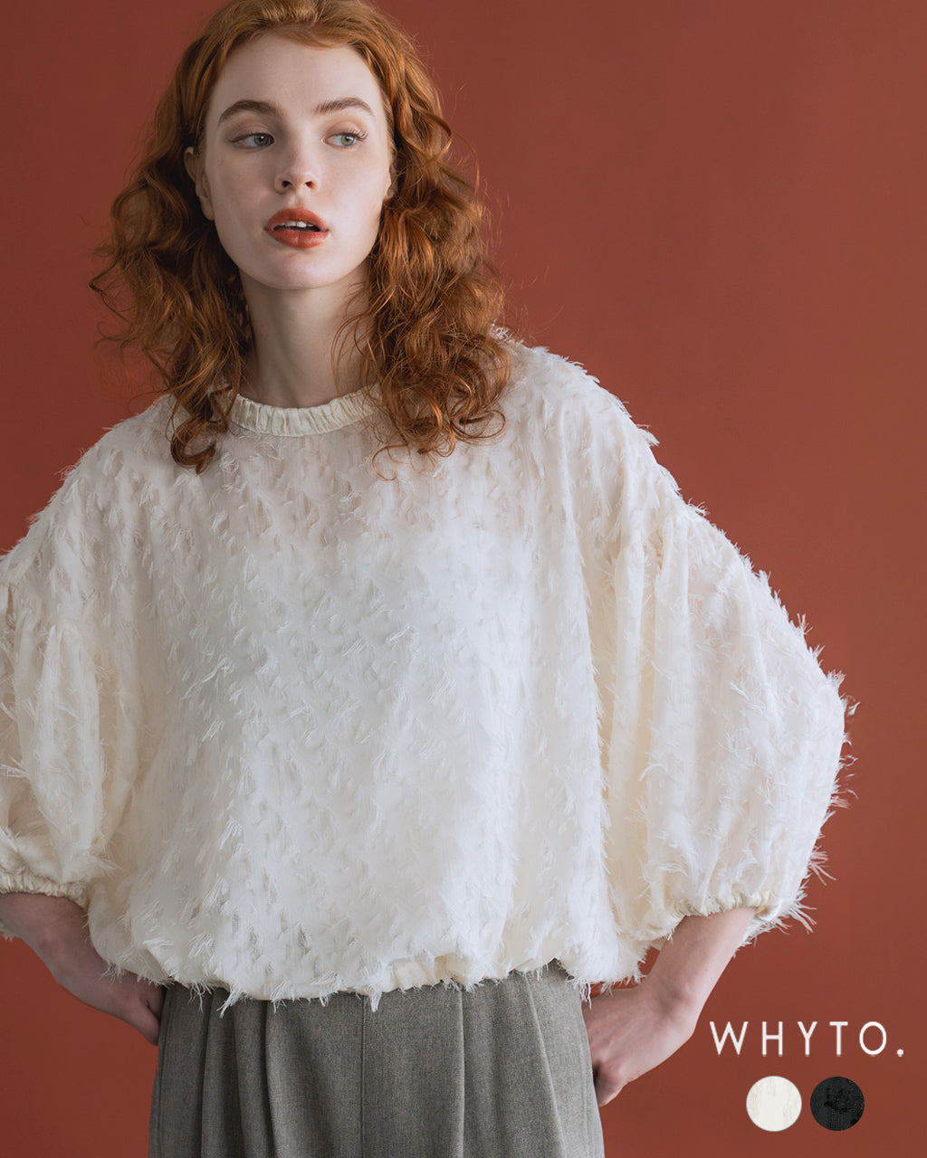 WHYTO. ホワイト カットソー ジャガードブラウス jacquard volume blouse ボリューム WHT24FBL4053【送料無料】