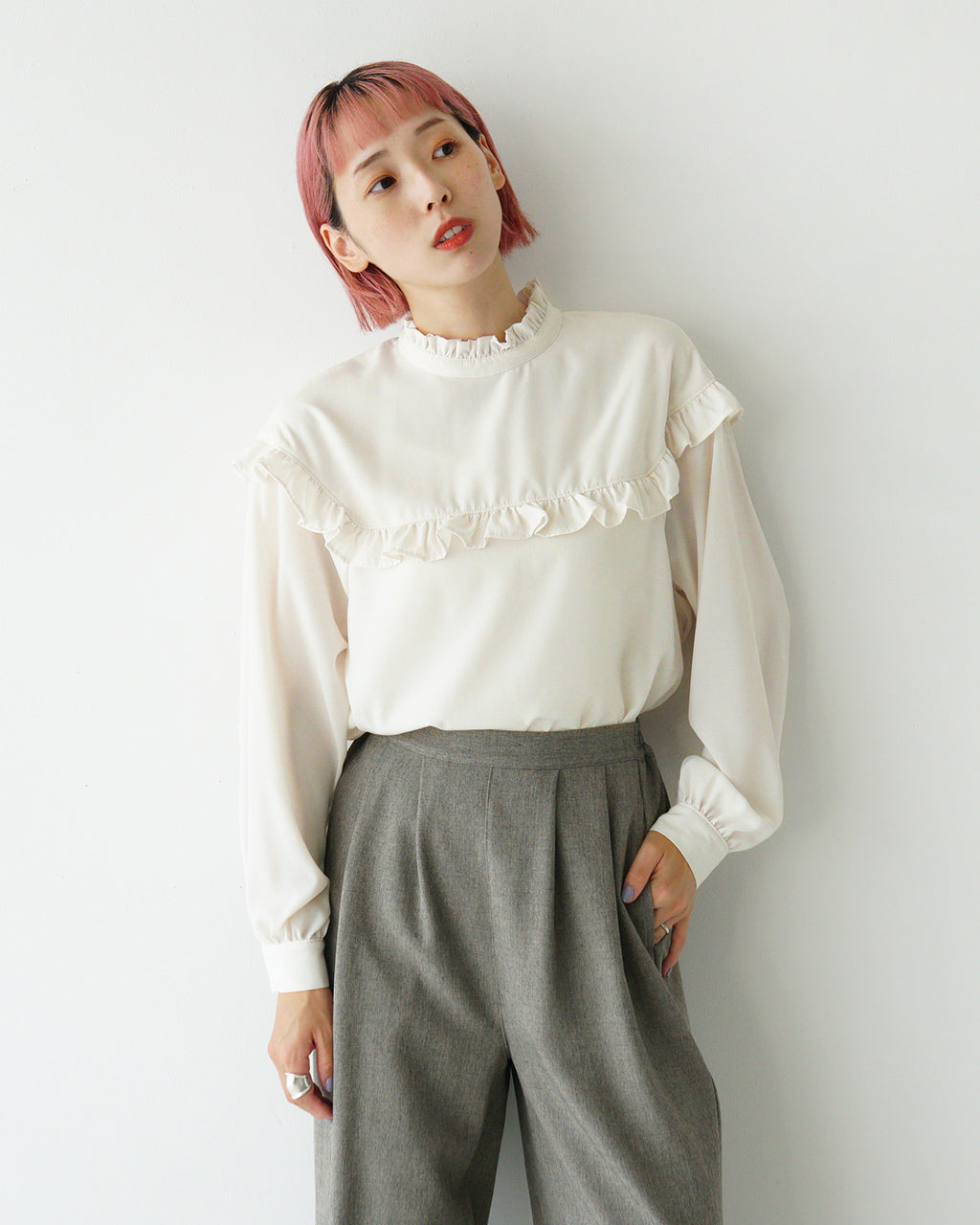 WHYTO. ホワイト シャツ フリルカラー ブラウス レディース frill collar blouse WHT24FBL4056【送料無料】【クーポン対象外】