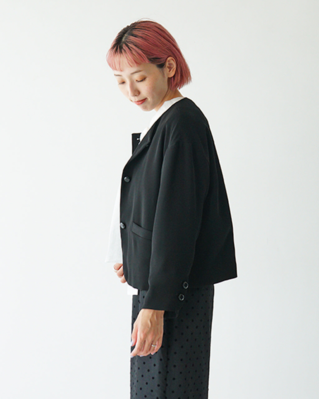 WHYTO. ホワイト ノーカラージャケット no collar button jacket ボタンドロップショルダー WHT24FJK4035【送料無料】【クーポン対象外】