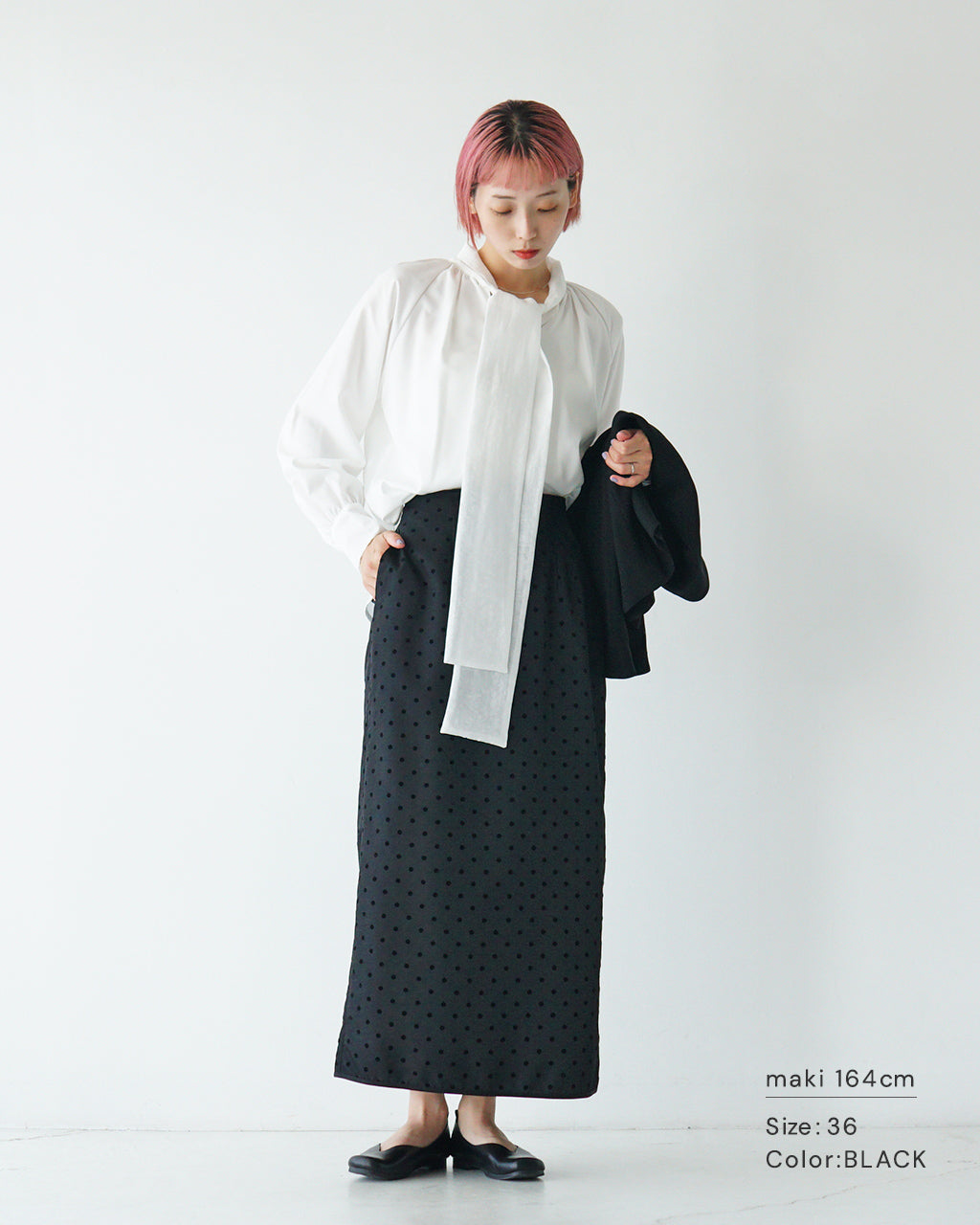 WHYTO. ホワイト スカート  ストレートスカート dot straight skirt ドット柄 ロング WHT24FSK4027【送料無料】