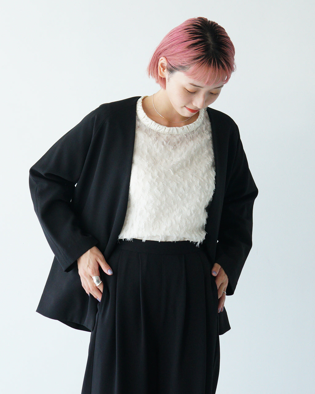 WHYTO. ホワイト ノーカラージャケット v slit over jacket Vスリット オーバーシルエット WHT24FJK4034【送料無料】