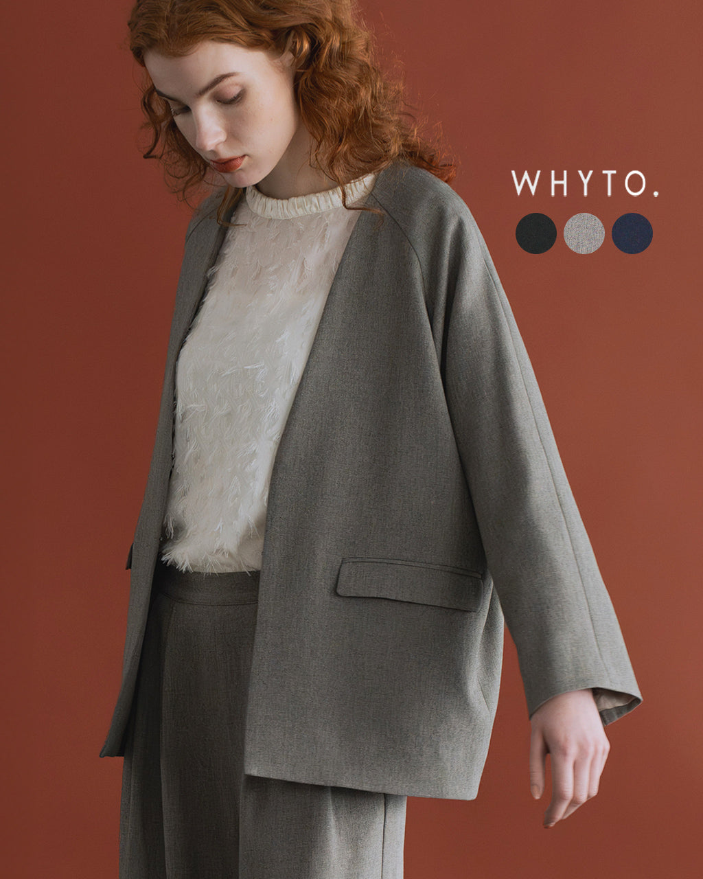 期間限定ポイント10倍！WHYTO. ホワイト ノーカラージャケット v slit over jacket Vスリット オーバーシルエット WHT24FJK4034【送料無料】