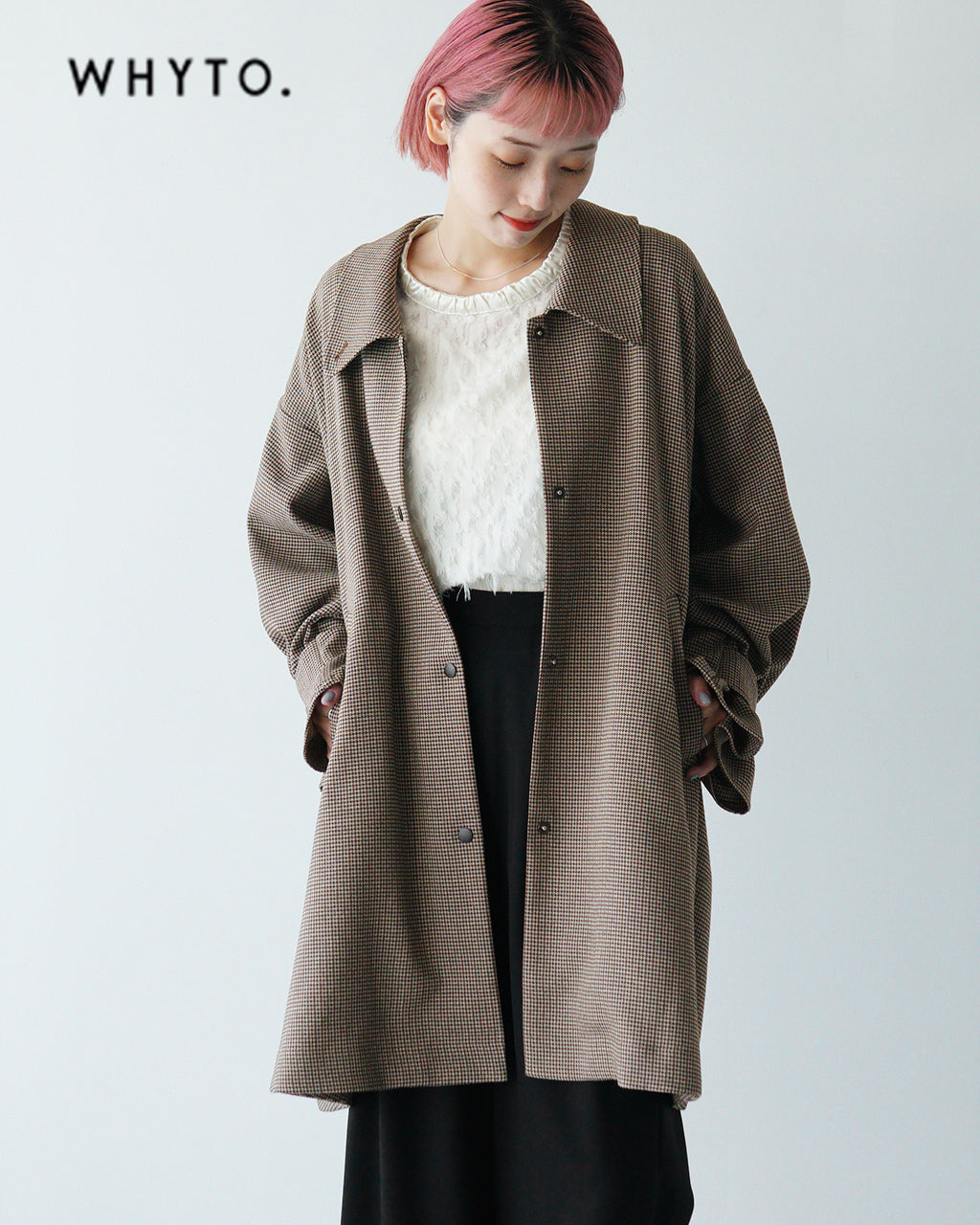 【SALE！40%OFF】WHYTO. ホワイト コート TENT LINE COAT テントライン コートアウター Aライン フレア チェック WHT24FJK4036 【送料無料】