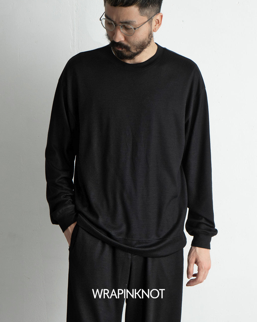 WRAPINKNOT ラッピンノット メリノウール 長袖 オーバーサイズ Tシャツ L/S Oversized T-Shirt ロングスリーブ ロンT カットソー WJ501-MCS03【クーポン対象外】【送料無料】