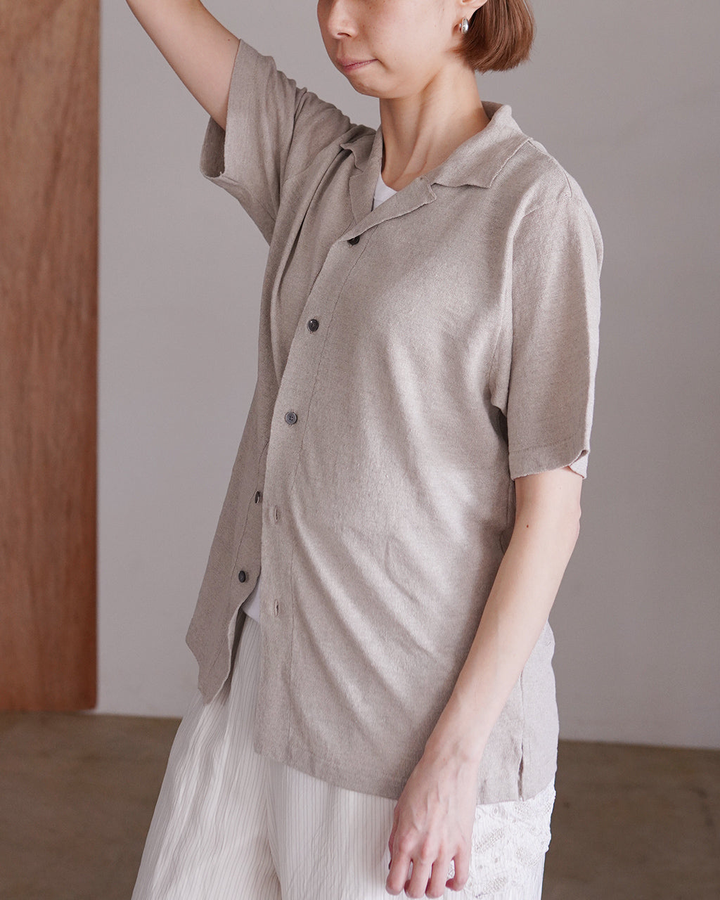 LINENコンビミディアムニットシャツ セール】 【洗える】シャツコンビ ニット （ニット・セーター）｜ANY