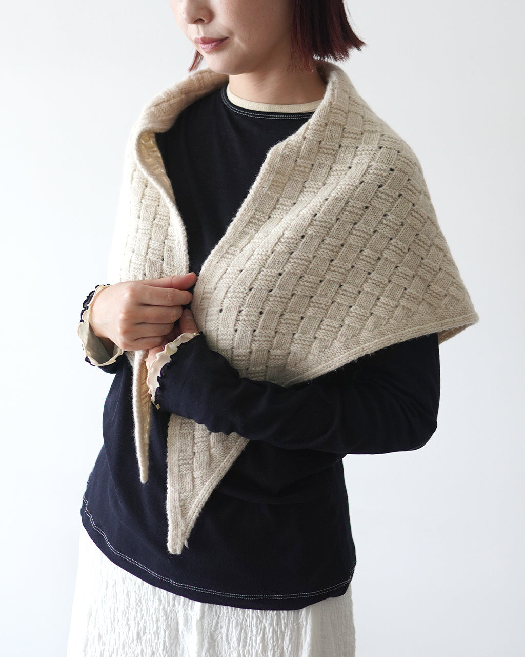 YULA ユラ BLOCK PATTERN SCARF ブロック柄スカーフ ストール マフラー